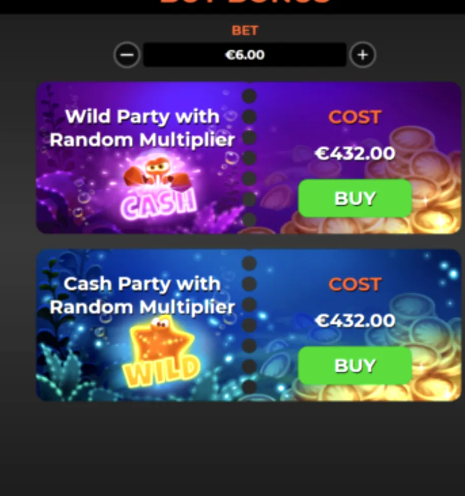 Golden Fish Tank Party bonus buy menu